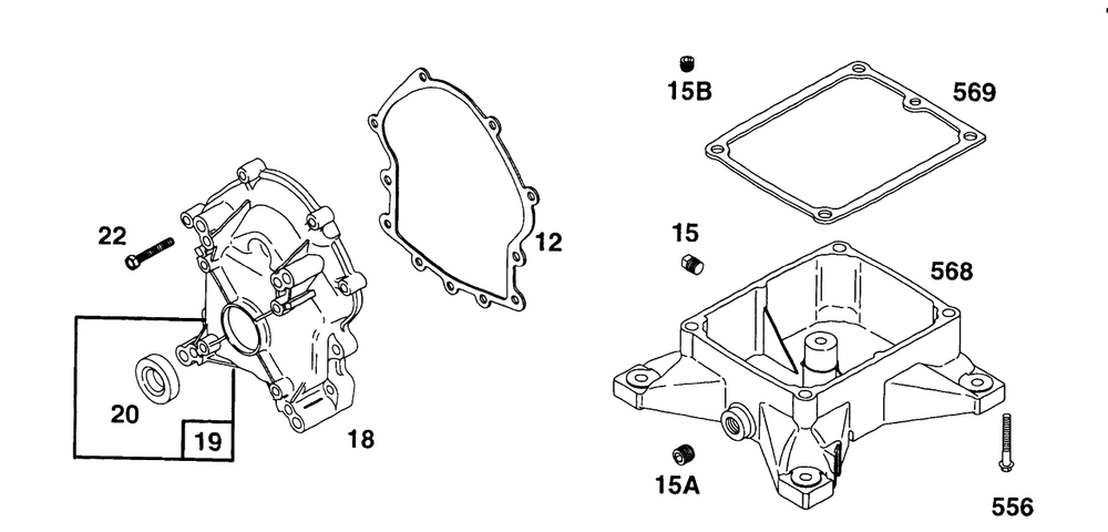 Crankcase Cover,sump Base Diagram and Parts List for 402417-0640-XX  Briggs and Stratton Engine